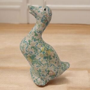 Charming Floral Decoupage Ceramic Goose